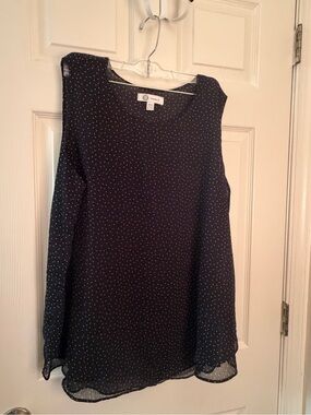 Cristina B XL black white polka dots sleeveless top.